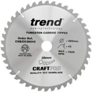 Trend - CSB/CC26042 Craft Saw Blade Crosscut 260Mm X 42 Teeth X 30Mm