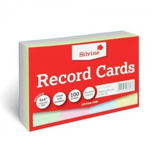 Value Record Cards 152x102mm Ruled Assorted Colours PK100