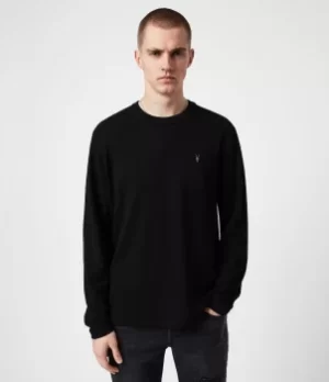 AllSaints Mens Dexter Long Sleeve Crew T-Shirt, Jet Black, Size: XS