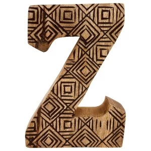 Letter Z Hand Carved Wooden Geometric