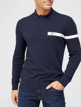 Armani Exchange Knitted Long Sleeve Polo Shirt Navy Size XS Men