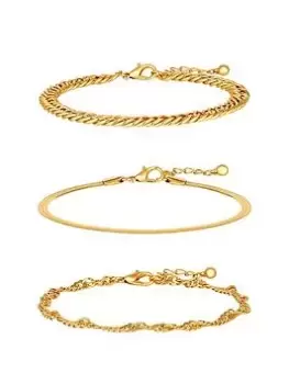 Mood Recycled Two Tone Textured Layered Chain Bracelet - Pack Of 3