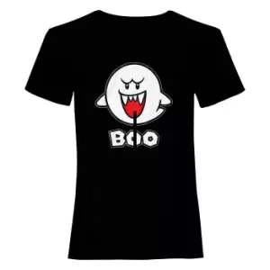 Super Mario Unisex Adult Boo T-Shirt (XXL) (Black/White)