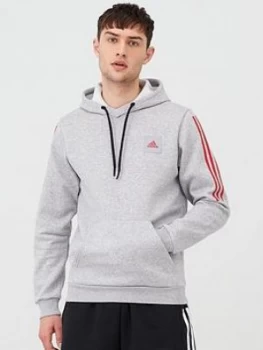 Adidas 3 Stripes Overhead Hoodie - Medium Grey Heather, Size 2XL, Men