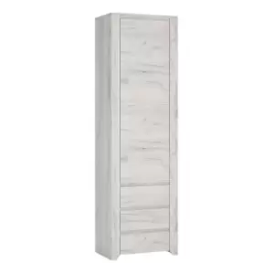 Angel Tall Narrow One Door 3 Drawer Narrow Cupboard In White Craft Oak Effect