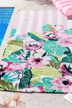 'Tropical Flamingo Stripe' Beach Towel