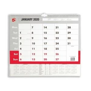 Office 2020 Wall Calendar Month to View Wirebound 135gsm Paper A3