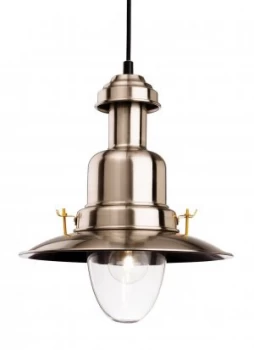 1 Light Dome Ceiling Pendant Brushed Steel, Clear Glass, E27