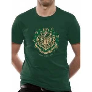 Harry Potter - Happy Xmas Hogwarts Mens Small T-Shirt - Green
