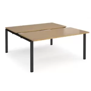 Bench Desk 2 Person Rectangular Desks 1600mm With Sliding Tops Oak Tops With Black Frames 1600mm Depth Adapt