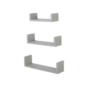 Hudson set of 3 floating "U" shape wall shelf kit - light grey