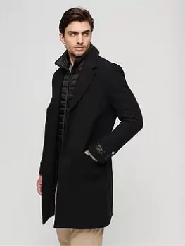 Superdry 2 In 1 Wool Town Coat - Black Size S, Men
