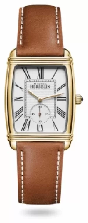 Michel Herbelin 10638/P08GO Art Deco Brown Leather Watch