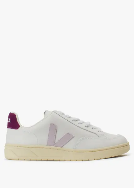 Veja Womens V-12 Bi Colour Leather Trainers In Extra-White Parme Magenta