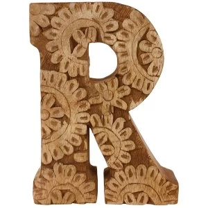 Letter R Hand Carved Wooden Flower