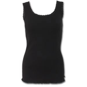 Urban Fashion Crochet Collar Ribbed Vest Womens Small Sleeveless Top - Black