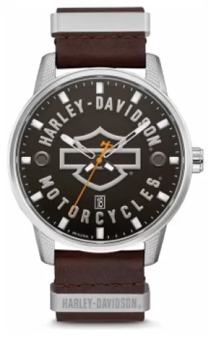 Harley Davidson Mens Brown Leather Strap HD Branded Dial Watch