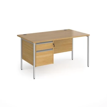 Office Desk Rectangular Desk 1400mm With Pedestal Oak Top With Silver Frame 800mm Depth Contract 25 CH14S2-S-O