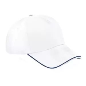 Beechfield Adults Unisex Authentic 5 Panel Piped Peak Cap (One Size) (White/French Navy)