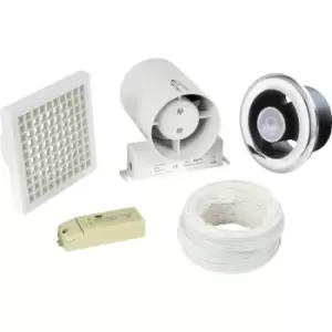 Airvent 100mm Inline Shower Extractor Fan & Light Kit with Timer LED in White PVC