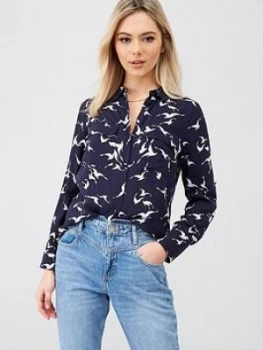 Oasis Shadow Bird Shirt - Multi Blue, Multi Blue, Size 10, Women