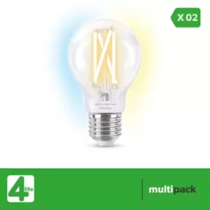 4Lite Smart Connected By Wiz A60 E27 Filament Bulb Clear Twin Pack