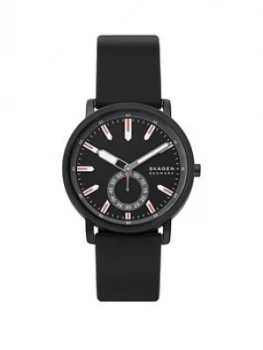 Skagen Black And Red Detail Dial Black Silicone Strap Mens Watch
