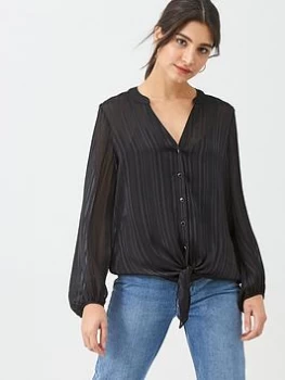 Wallis Satin Stripe Front Blouse - Black, Size 10, Women