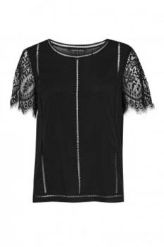 French Connection Classic Crepe Lace T Shirt Black