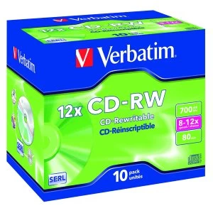 Verbatim CD RW 700MB 8 12X Hi Speed Pack of 10 VM31480