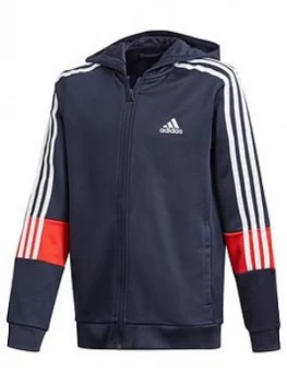 adidas Boys Junior B A.R 3S Hooded Track Top - Grey/Red, Size 5-6 Years