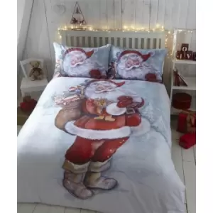Father Christmas Santa Claus Double Duvet Cover Set Snow Quilt Bedding