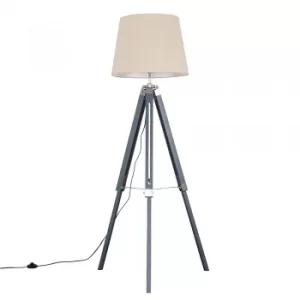 Clipper Grey and Chrome Tripod Floor Lamp with XL Beige Aspen Shade
