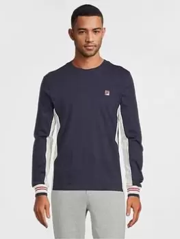 Fila Long Sleeve Silas T-Shirt - Navy/White, Size L, Men