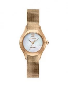 Citizen Eco-Drive Mother Of Pearl Dial Rose Gold Stainless Steel Mesh Strap Ladies Watch