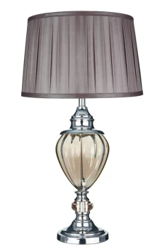 Greyson 1 Light Table Lamp Chrome, Amber , Glass Urn with Brown Pleated Shade, E27