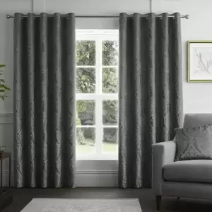 Curtina - Chateau Damask Embossed Eyelet Lined Curtains, Slate, 46 x 54 Inch
