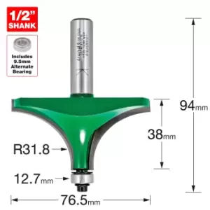 Trend CraftPro Bearing Guided Round Over and Ovolo Router Cutter 76.5mm 38mm 1/2"