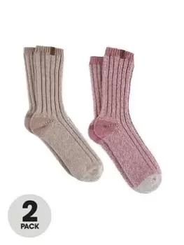 Totes Chunky Twist Wool Boot Socks (2 Pack) - Multi