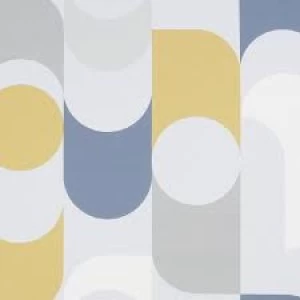 Fresco Retro Geometric Wallpaper Navy/Yellow Paper