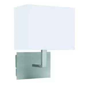 1 Light Indoor Wall Light Satin Silver with White Shade, E27