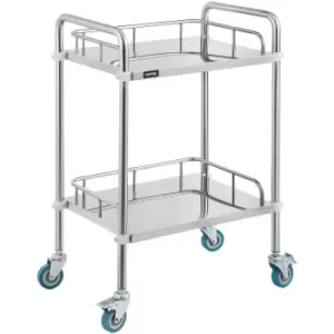 2-Layer Lab Medical Cart Stainless Steel Trolley Cart Lab Medical Equipment Cart Trolley for Lab Hospital Clinics - Vevor
