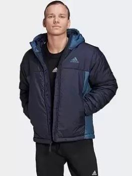 adidas Bsc 3-stripes Puffy Hooded Jacket, Dark Blue Size XL Men