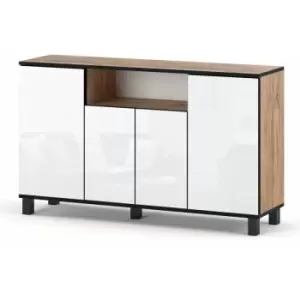 Best4D Cabinet Storage Dresser 140x80x35cm with White Gloss Front - Body Colour Oak Votan