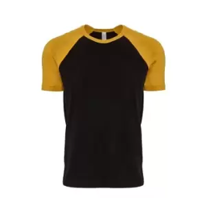 Next Level Adults Unisex Contrast Cotton Raglan T-Shirt (XS) (Antique Gold/Black)