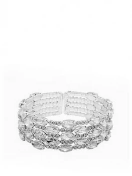Mood Silver Plated Diamante Multi Row Cuff Bracelet