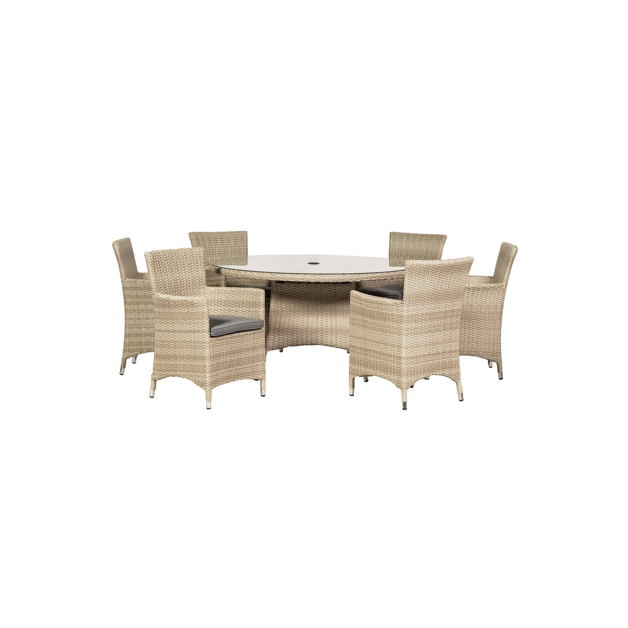 Royalcraft Lisbon Rattan 6 Seater Round Carver Dining Set Synthetic Rattan - wilko