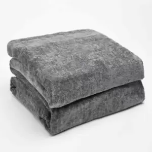 Highams Soft Knitted Fleece Throw Over Blanket Bedspread Charcoal 125 X 150Cm