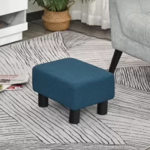 HOMCOM Linen Fabric Footstool Footrest Small Seat Foot Rest Chair Ottoman Dark Blue Home Office with Legs 40 x 30 x 24cm
