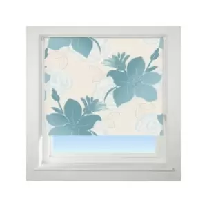 Lily Patterned Thermal Blackout Roller Blind, Teal, W180cm - Universal